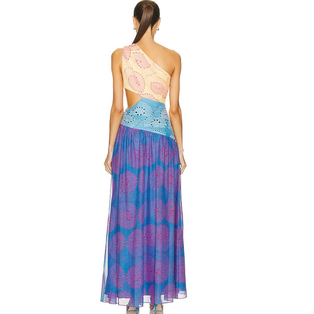 STAUD Ashlyn One-shoulder Chiffon Maxi Dress in Whirlpool Size 6 - Picture 5 of 11
